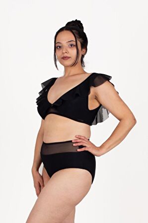 Truva Xxl Kadın Giyim Volanlı Tüllü Bikini Renkli BK5029