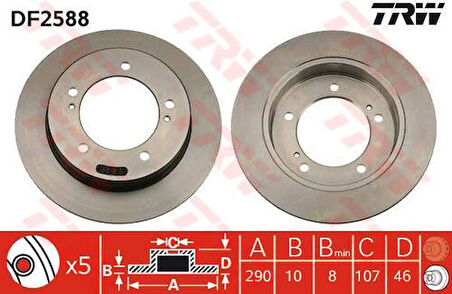 TRW DF2588 Ön Fren Aynası Düz Vitara 3 Kapı 1.6 90-98 290x4 5521160A00