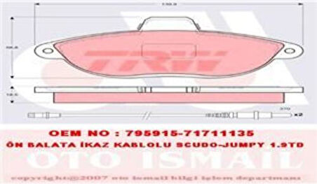 TRW GDB1216 Ön Fren Balatası Jumpy Scudo Expert DW8B Fişli 00-P806 Evasion 1.8 8V 77362238