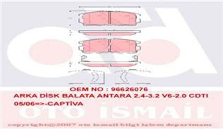 TRW GDB1716 Arka Fren Balatası Antara Captiva 96626076