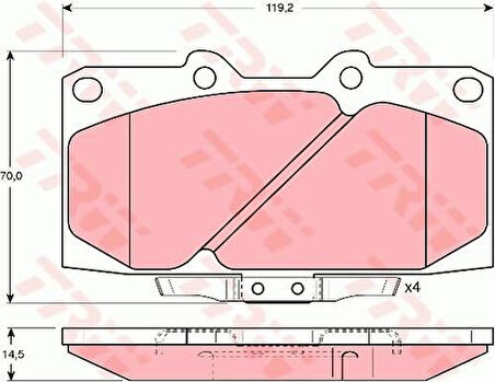 TRW GDB3131 Ön Fren Balatası Subaru Impreza 2.0 GT Turbo 98-05 Forester 98-02 Turbo 4108040P27