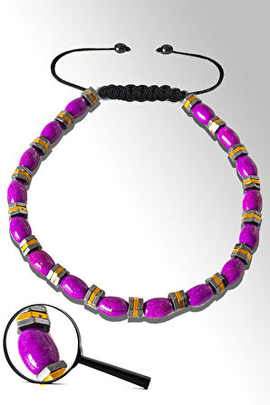 Sertifikalı Beyzi Gold Silver Hematitli Mor Sedef Taşı Bileklik - Ayarlamalı