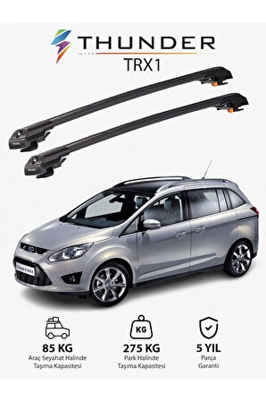 FORD GRAND C-MAX 2011-2019 TRX1 Thunder Carrier Kilitli Ara Atkı Taşıyıcı Tavan Barı Gri