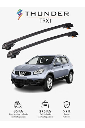 NISSAN QASHQAI 2007-2013 TRX1 Thunder Carrier Kilitli Ara Atkı Taşıyıcı Tavan Barı Gri