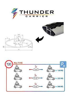 GREAT WALL POE 2019-Sonrası TRX1 Thunder Carrier Kilitli Ara Atkı Taşıyıcı Tavan Barı Gri