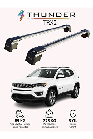 JEEP COMPASS 2017-Sonrası TRX2 Thunder Carrier Kilitli Ara Atkı Taşıyıcı Tavan Barı Gri