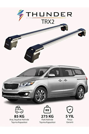 KIA CARNIVAL 2015-2020 TRX2 Thunder Carrier Kilitli Ara Atkı Taşıyıcı Tavan Barı Gri