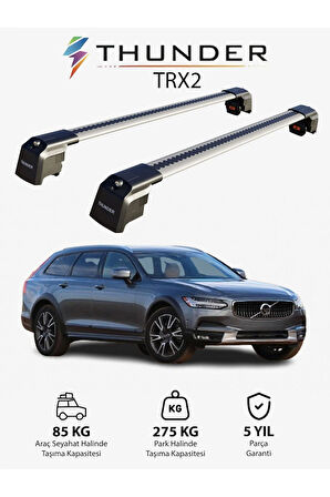 VOLVO V90 2017-Sonrası TRX2 Thunder Carrier Kilitli Ara Atkı Taşıyıcı Tavan Barı Gri