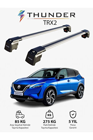 NISSAN QASHQAI 2021-Sonrası TRX2 Thunder Carrier Kilitli Ara Atkı Taşıyıcı Tavan Barı Gri