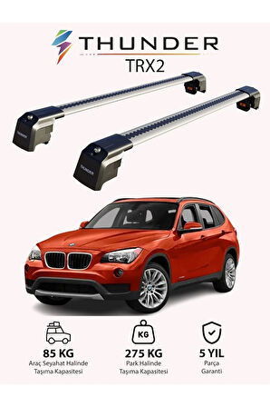 BMW X1 2009-2015 TRX2 Thunder Carrier Kilitli Ara Atkı Taşıyıcı Tavan Barı Gri