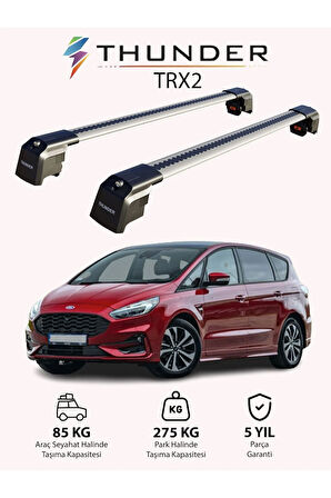 FORD S-MAX 2015-Sonrası TRX2 Thunder Carrier Kilitli Ara Atkı Taşıyıcı Tavan Barı Gri