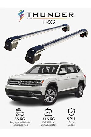 VOLKSWAGEN ATLAS 2018-Sonrası TRX2 Thunder Carrier Kilitli Ara Atkı Taşıyıcı Tavan Barı Gri