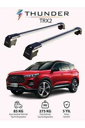 CHERY TIGGO 7 2016-2019 TRX2 Thunder Carrier Kilitli Ara Atkı Taşıyıcı Tavan Barı Gri