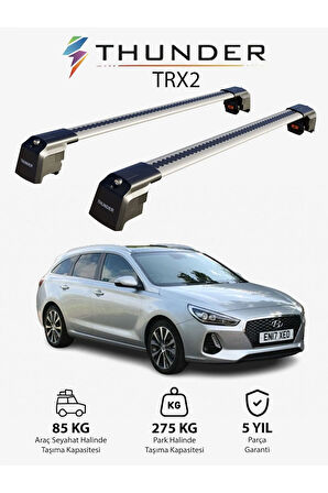 HYUNDAI i30 TOURER 2017-Sonrası TRX2 Thunder Carrier Kilitli Ara Atkı Taşıyıcı Tavan Barı Gri