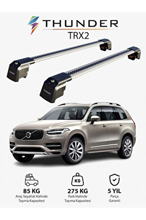 VOLVO XC90 2015-Sonrası TRX2 Thunder Carrier Kilitli Ara Atkı Taşıyıcı Tavan Barı Siyah