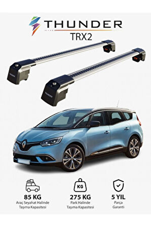 RENAULT GRAND SCENIC 2017-Sonrası TRX2 Thunder Carrier Kilitli Ara Atkı Taşıyıcı Tavan Barı Siyah