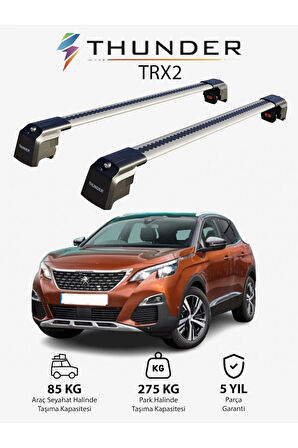 PEUGEOT 3008 2017-Sonrası TRX2 Thunder Carrier Kilitli Ara Atkı Taşıyıcı Tavan Barı Siyah