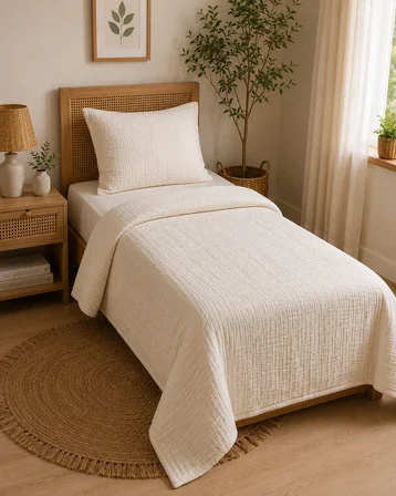 TRUYTOWEL   TEK KİŞİLİK MÜSLİN YÜZDE YÜZ PAMUK %100 PAMUK ÇİFT KAT  NEVRESİM TAKIMI