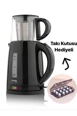 Hediyeli Optimal Plus Siyah Elektrikli Çay Makinesi Cam Demlik Çaycı Bölmeli Takı Kutusu