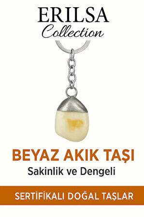 Sertifikalı Beyaz Akik Taşı Anahtarlık – Saflık, Huzur ve Enerji Dengeleyici Taş