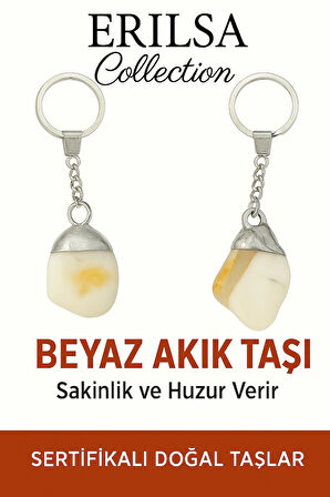 Sertifikalı Beyaz Akik Taşı Anahtarlık – Saflık, Huzur ve Enerji Dengeleyici Taş
