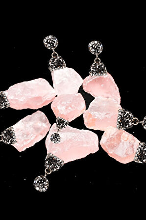 Sertifikalı Zirkon Taşlı Ham İşlenmemiş Pembe Kuvars Taşı Kolye