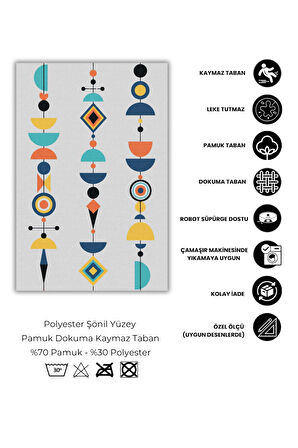 Bohem Desenli Renkli Halı Dijital Baskılı Dokuma Kaymaz Taban Yıkanabilir Salon Halısı