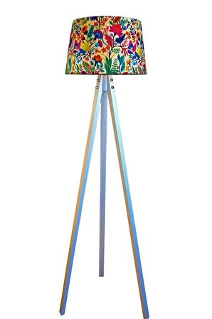 Masif 3 Ayaklı Tripod Lambader,abajur ( Bahar Desen- Beyaz Ayak)