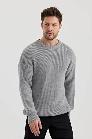 Erkek Regular Fit Bisiklet Yaka Örgülü Triko