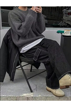 Erkek Füme Regular Fit Bisiklet Yaka Örgülü Triko