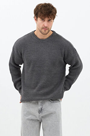 Erkek Füme Regular Fit Bisiklet Yaka Örgülü Triko