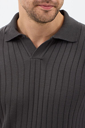 Füme Erkek Polo Yaka Fitilli Triko Kazak