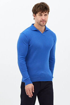 Saks Erkek Polo Yaka Fitilli Triko Kazak