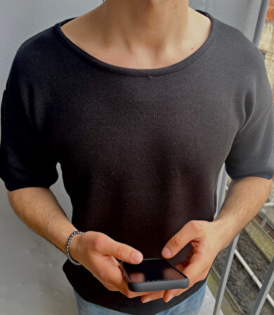 Erkek Geniş Yaka Oversize Triko T-Shirt