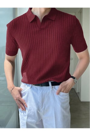 Erkek Fitilli Polo Yaka Triko T-Shirt