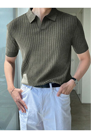 Erkek Fitilli Polo Yaka Triko T-Shirt