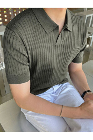 Erkek Fitilli Polo Yaka Triko T-Shirt