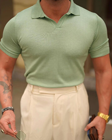 Erkek Patlı Kısa Kollu Polo Yaka Triko T-Shirt