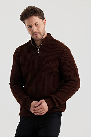 Erkek Oversize Fermuarlı Balıkçı Triko Kazak