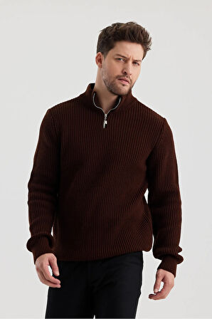 Erkek Oversize Fermuarlı Balıkçı Triko Kazak