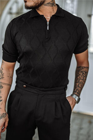 Erkek Fermuarlı Polo Yaka Triko T-Shirt