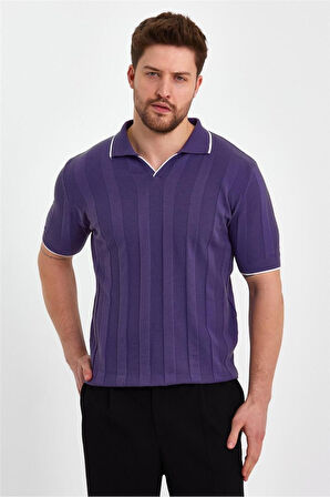 Erkek Polo Yaka Çizgili Triko T-Shirt