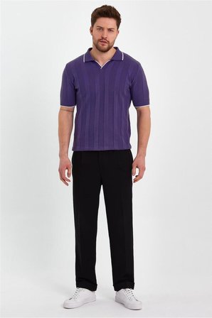 Erkek Polo Yaka Çizgili Triko T-Shirt