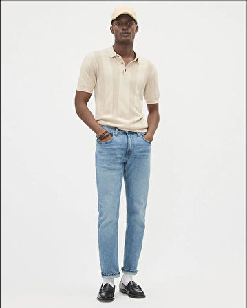 Erkek Dikine Şeritli 3 Düğme Polo Yaka Kısa Kol Triko