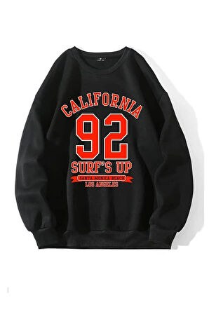 Kadın Siyah California 92 Baskılı Oversize Sweatshirt