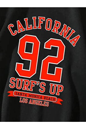 Kadın Siyah California 92 Baskılı Oversize Sweatshirt