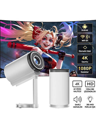 La Modena Premium Taşınabilir Ayarlanabilir Projeksiyon Projektör Cihazı 4K Görüntü Projeksiyon Portatif Projektör 1080P Destekli