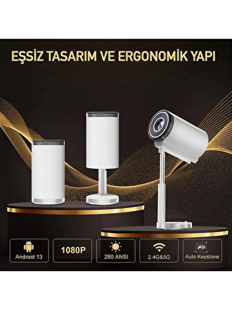 La Modena Premium Taşınabilir Ayarlanabilir Projeksiyon Projektör Cihazı 4K Görüntü Projeksiyon Portatif Projektör 1080P Destekli