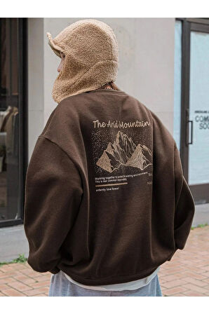 Kadın Kahverengi Arid Mountain Baskılı Oversize Sweatshirt