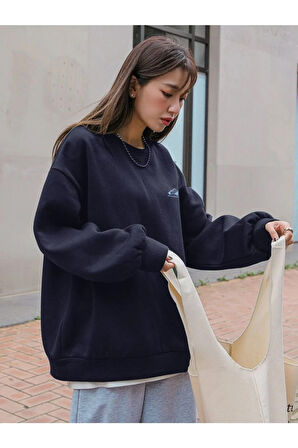 Kadın Lacivert Arid Mountain Baskılı Oversize Sweatshirt